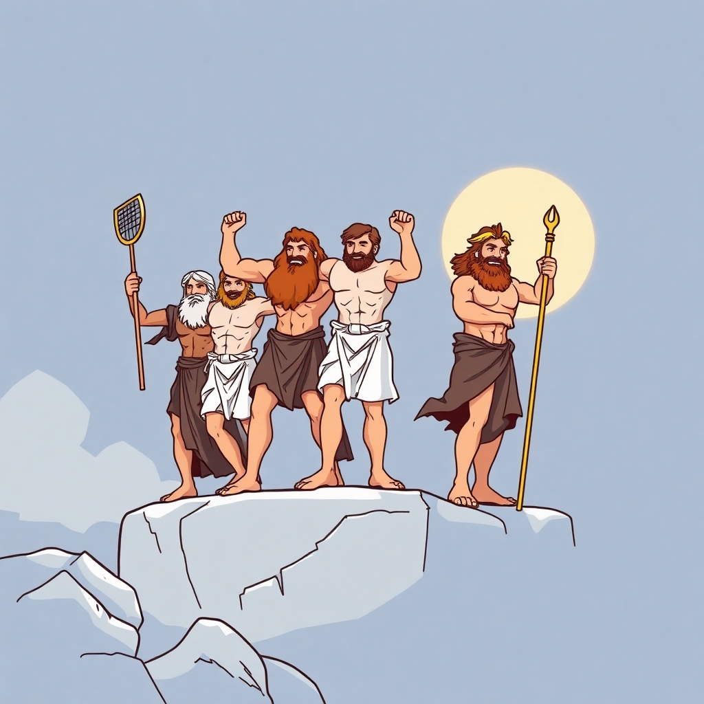 Un  widget  style dessin en lien avec la mythologie grecque où l'on voit tout les olympiens ( dimension widget 4 par 2