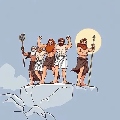 Un  widget  style dessin en lien avec la mythologie grecque où l'on voit tout les olympiens ( dimension widget 4 par 2