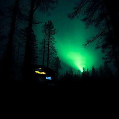 Telefonen begravd under blöta löv i skogen.