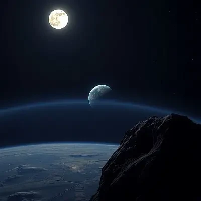 artemis 2 in space looking at the moon and in the background we see our blue planet earth
